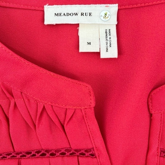 Anthropologie Meadow Rue Red Chiffon Roll-Tab Sleeve Popover Tunic Blouse Top - Picture 8 of 10